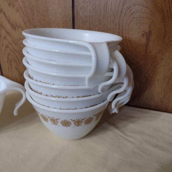 9 pcs Vintage Corelle Butterfly Gold Creamer & Sugar Bowl Set & 7 Hook Cups - Picture 3 of 12